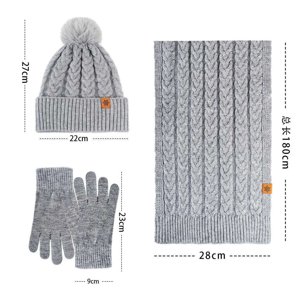 Winter Knitted Hat Scarf Gloves Three-piece Set Double-layer Piled Thickened Warm Wool Knitted Hat Wheat Ears