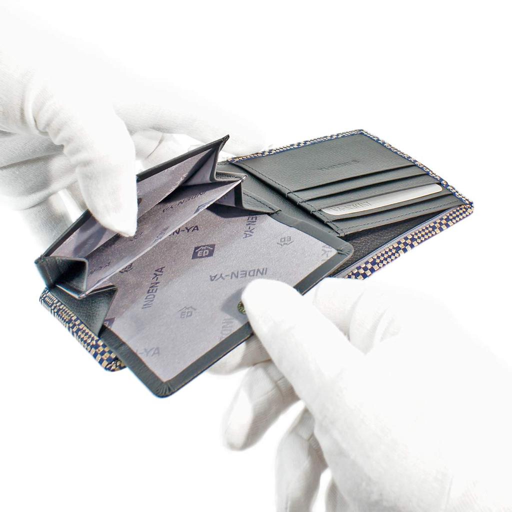 Inden Bifold Bill Pocket Coin Purse Navy Blue X White Small Checkered Pattern Custom Color [Indenya] Wallet, Wallet, J, Included, Deerskin, Lacquer,