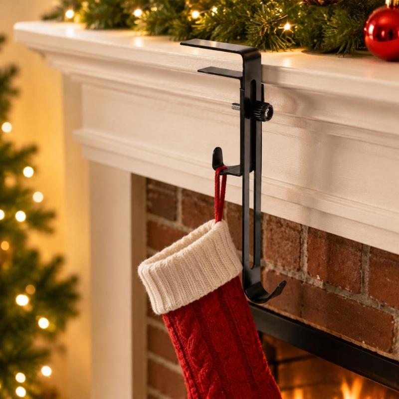 Christmas Stocking Hangers, 10 Pack Metal Mantel Holders with Turn-Screw Clamps for Shelf, Tabletop, and Square-Rail Holiday Displays