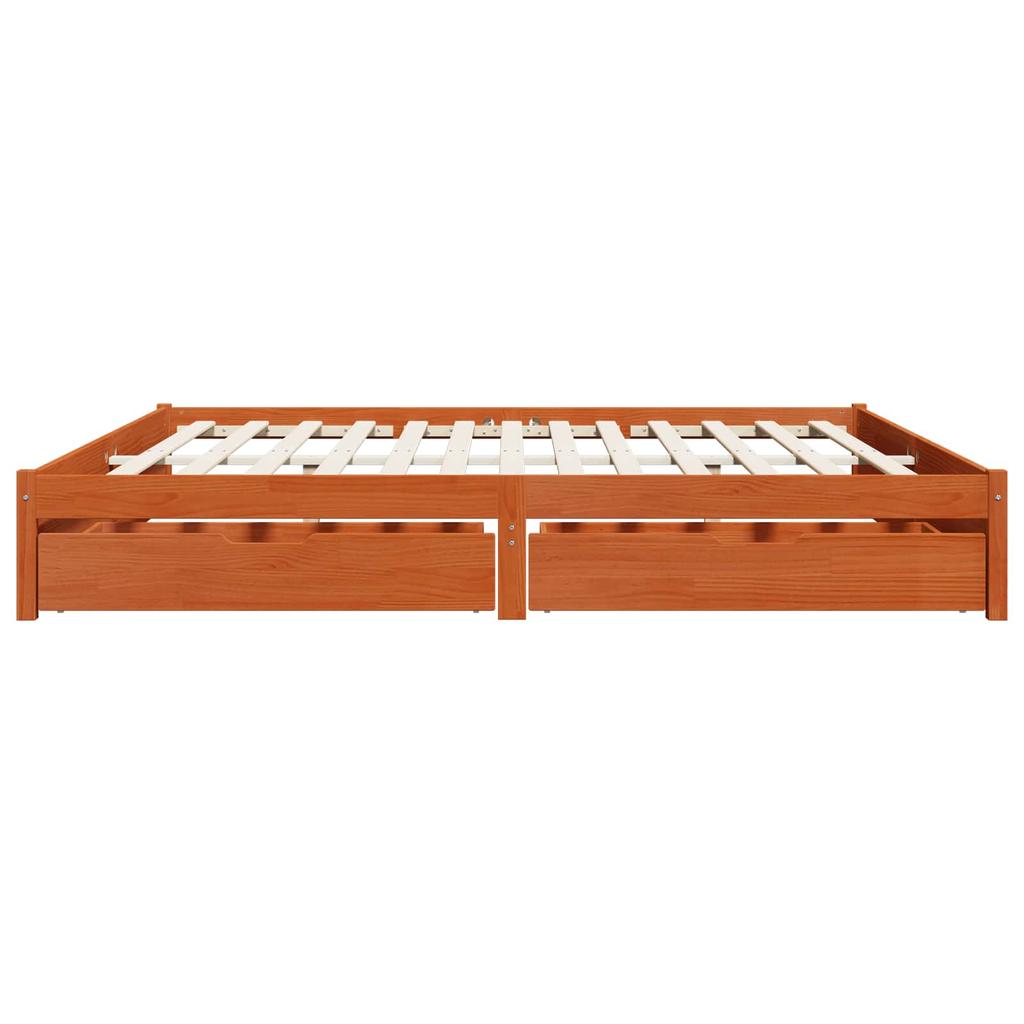 Wooden Bed Frame In Wax Brown 180 X 200 Cm Solid Pine Wood