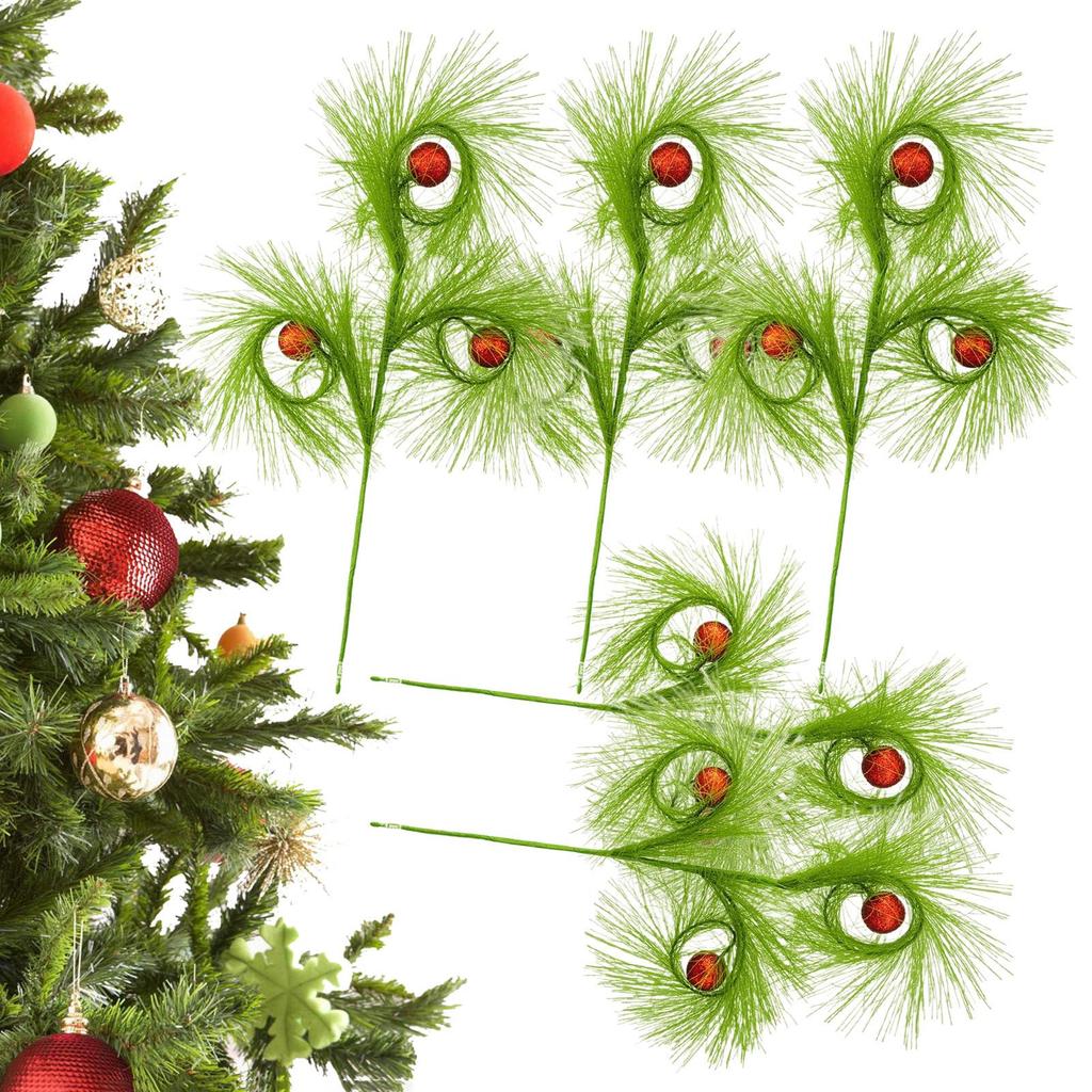 5pcs Christmas Tree Toppers 17 Inch Green Curly Tree Shaped Decorations 3-fork Reed Christmas Branches Christmas Tree Decoration