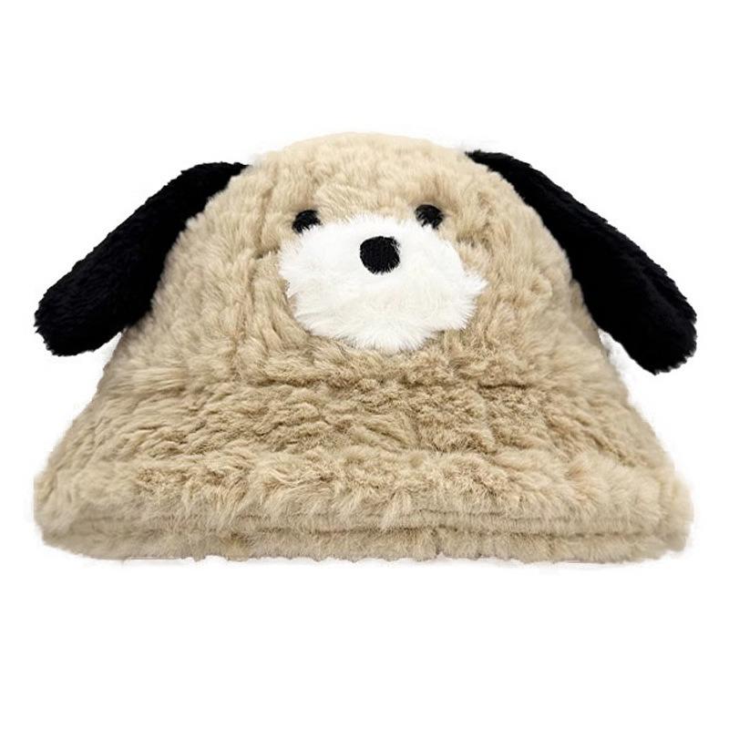 Women S Dog Ear Plush Bucket Hat Large Head Size Warm Cute Slim Face Korean Style Autumn Winter