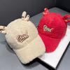 Cute antler hat lamb wool baseball cap autumn and winter women's versatile sweet warm cartoon cap