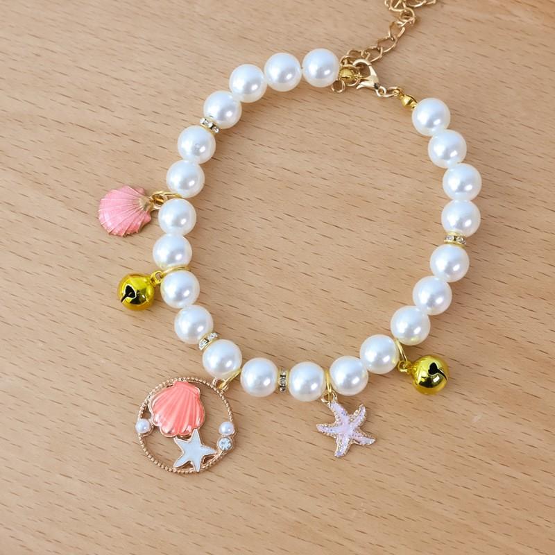 Cute Pet Collar With Pearl Beads Adjustable Bell Decor Cats Dogs