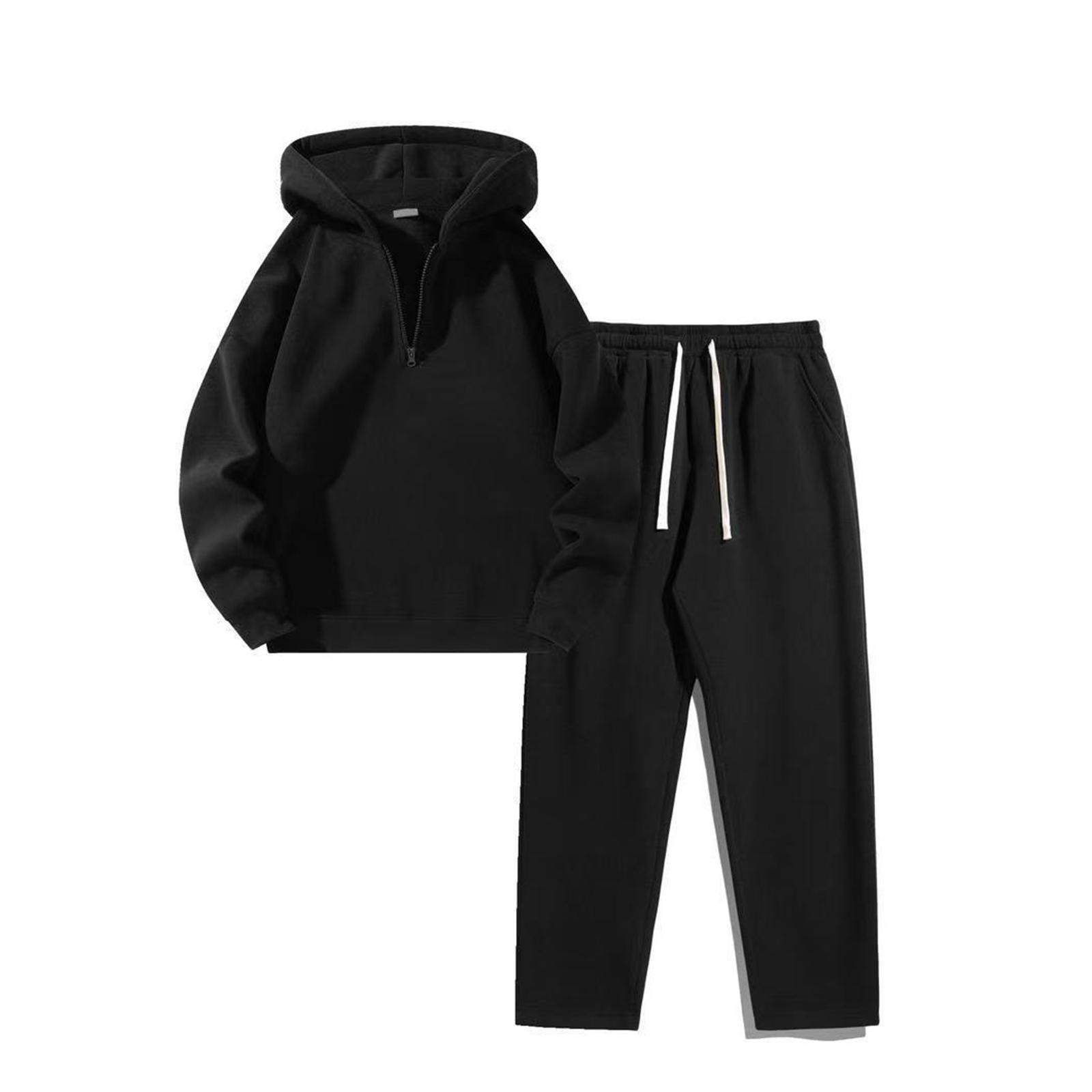 

Sets For Men Fall Half Zip Hoodies Drawstring Joggers Sweatpants Set Matching Clothing Set XL чёрный
