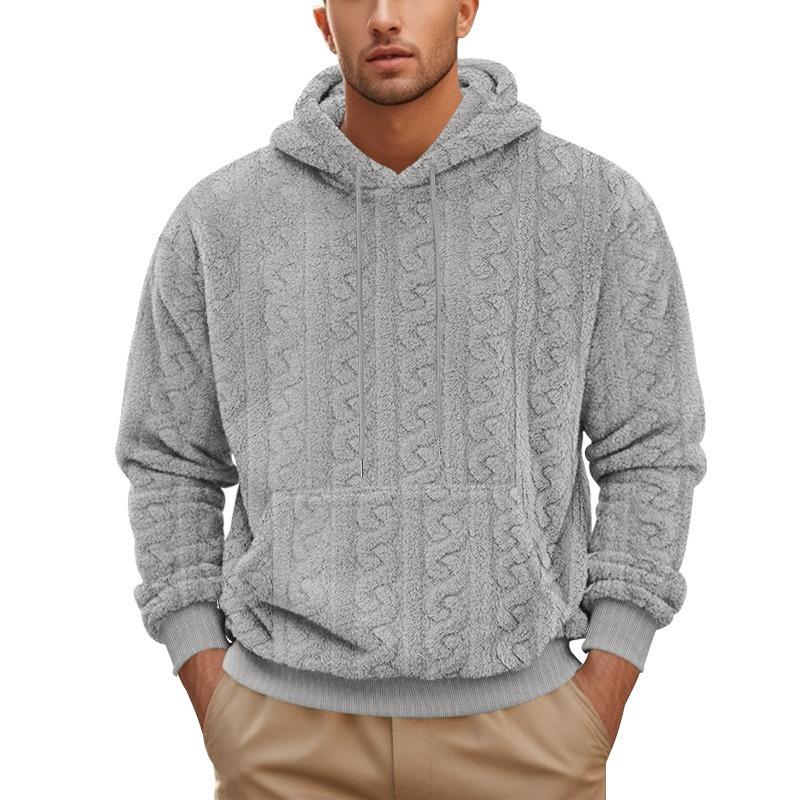 High Street Autumn and Winter New Men's Hooded Jacquard Teddy Fleece Sports and Leisure Sweater