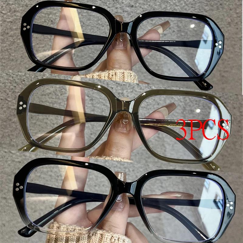

3Pcs Retro Oval Big Frame Glasses Women S Anti Blue Light Glasses Fashion Style Leopard Print Eyeglasses Frame