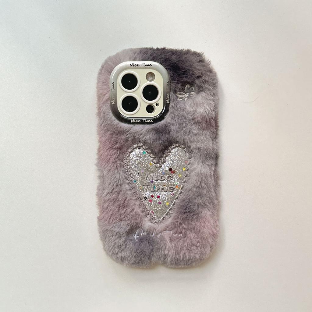 Autumn and winter plush love mobile phone case is suitable for Apple 16promax lens holder iPhone17pro fabric 17.