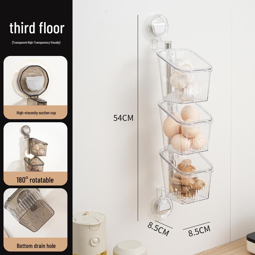 Multifunktionell Väggmonterad Köksförvaringslåda med Lock - Hålfri Transparent Sugkoppshållare för Grönsaker