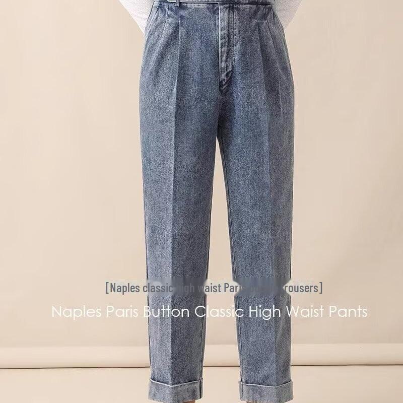 

Неаполь Ретро Высокая талия Свободный крой Прямой деловой повседневный джинсы 30 светло-синий