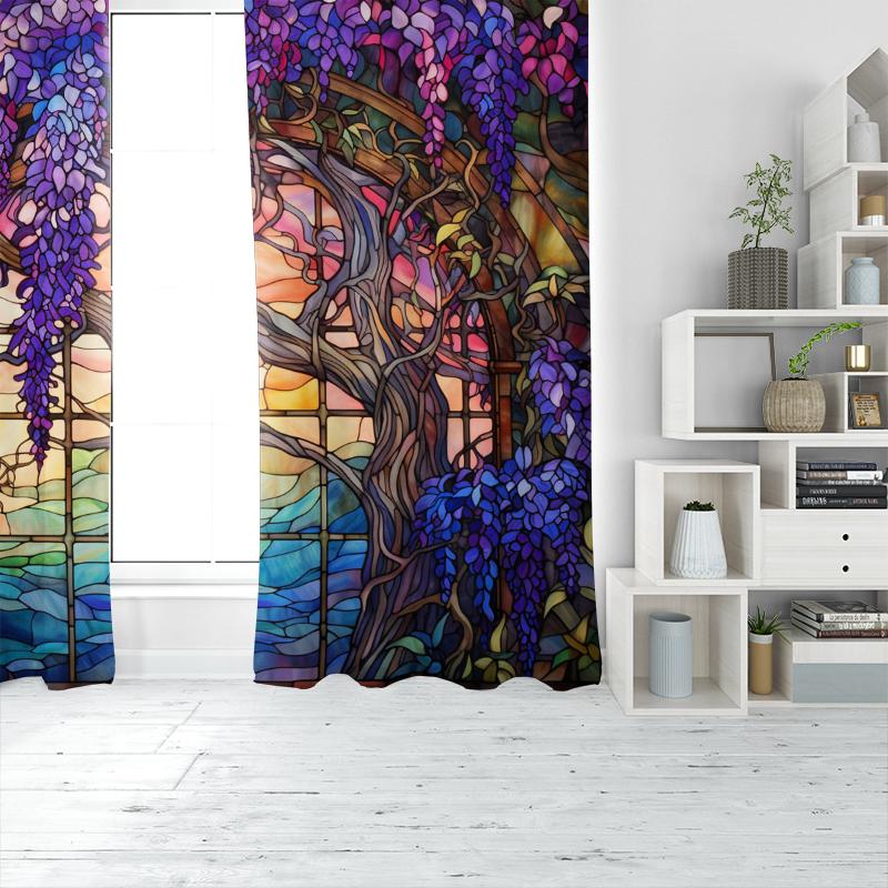 Set Of 2 Stained Glass Flower Wisteria Printed Curtain Home Decor Window Treatment Bedroom Office Kitchen With Rod Pocket Polyester Perfect For Master