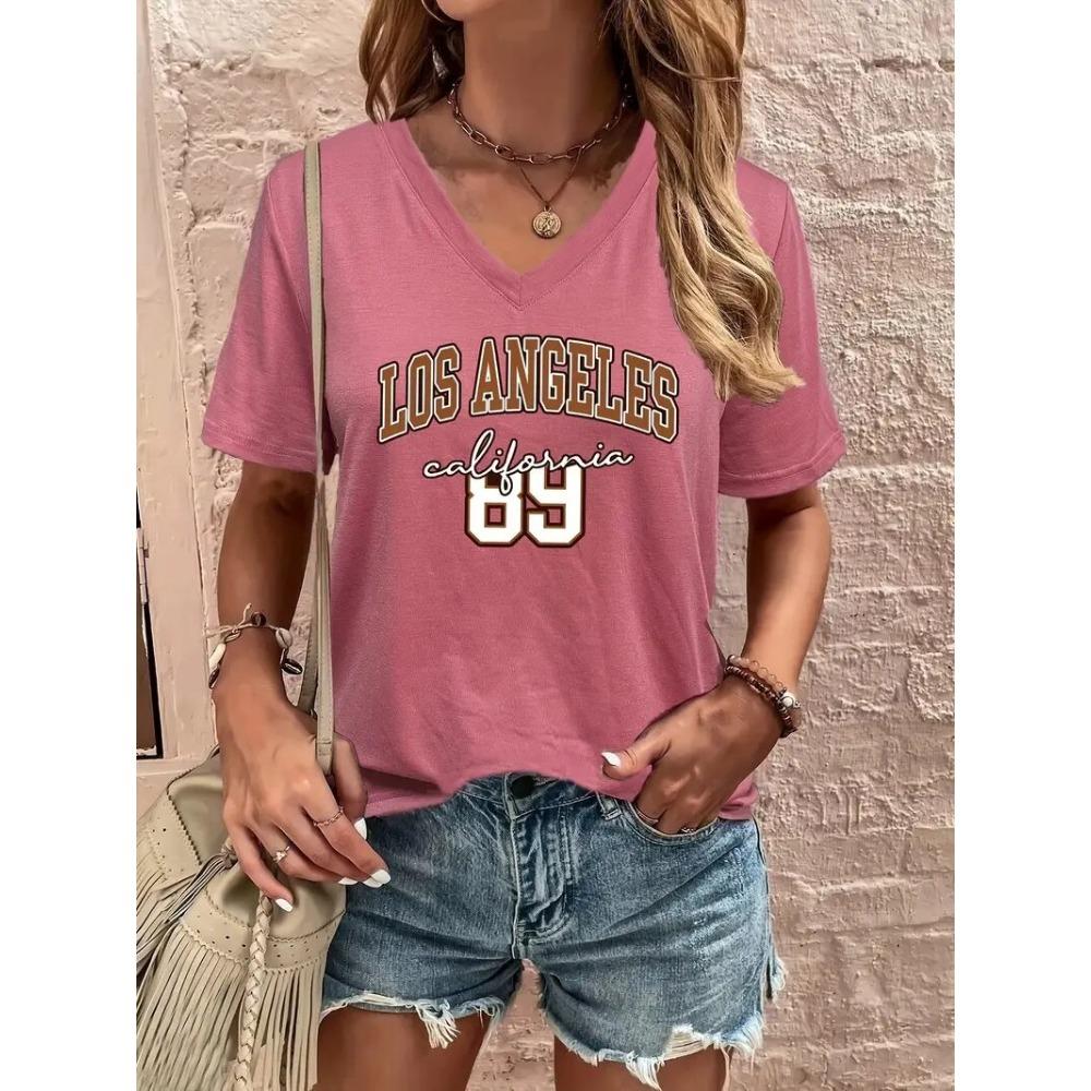 Floral Print V-neck T-shirt Summer Fashion Casual Blouse Street Fashion Oversized Women's Clothing