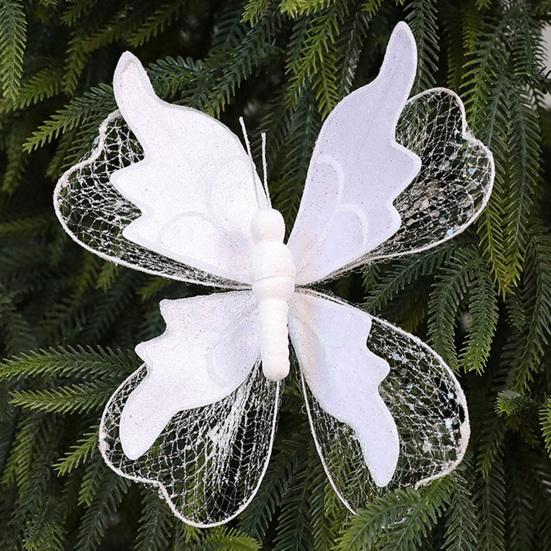 Yousheng Christmas Tree Decoration Festive Butterfly Pendant Realistic Glittered Branch Decor for Xmas Home Party Display