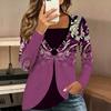 Tops for Women  Floral Print Long Sleeve Fake Two‑Piece Top Fall Casual Slim Pullover Women's Long Sleeve Top
