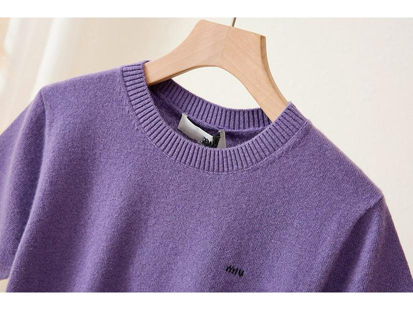 High-Quality Miu-Style Round Neck Wool Knit Short-Sleeve Women's Sweater for Early Autumn