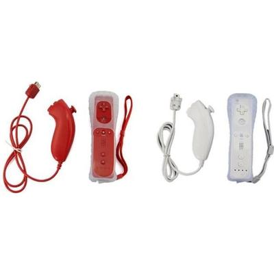 2 controladores de movimiento Wii + 2 nunchakus rojos y blancos