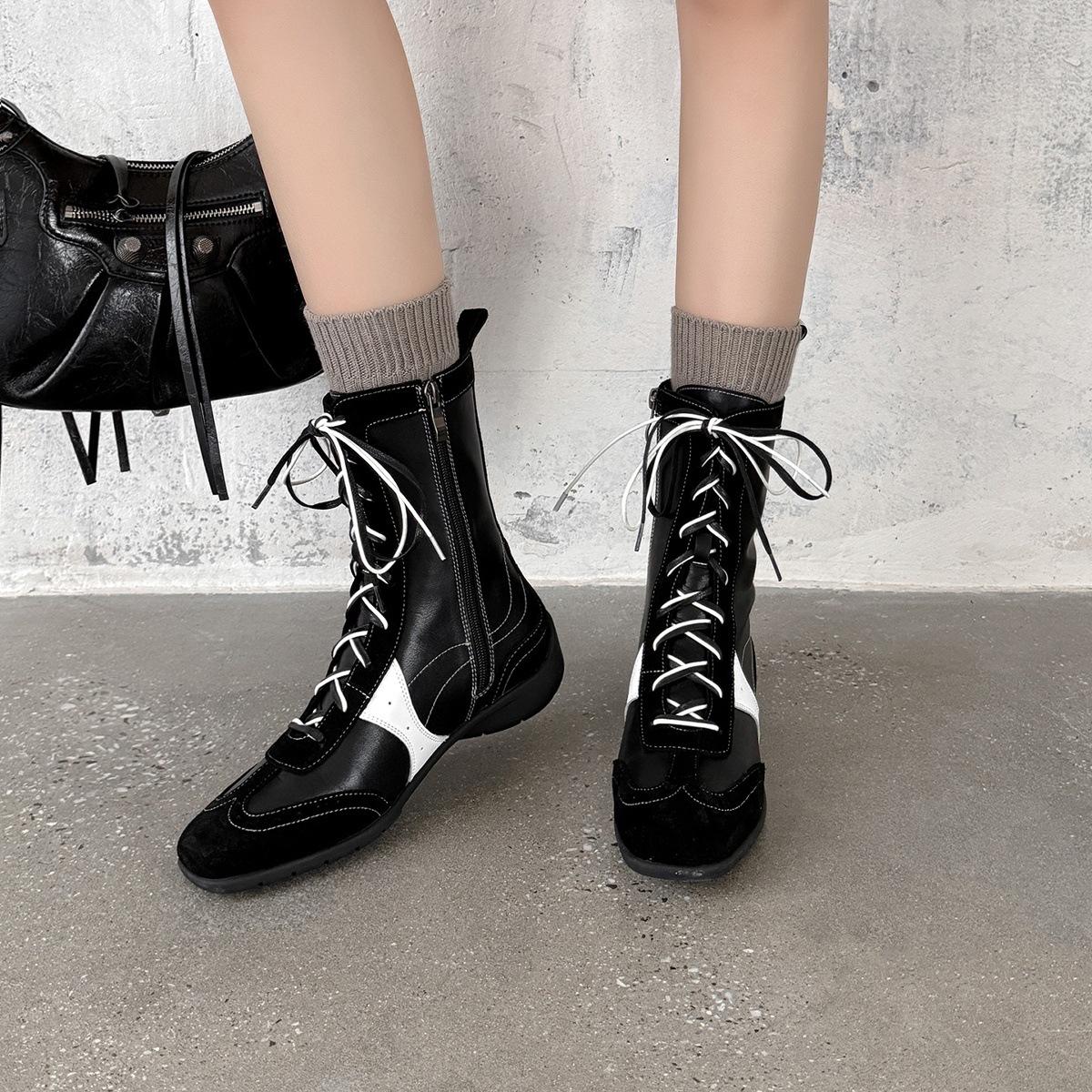 

Cowhide version~ inner height increase 5cm retro Martin boots women s small short boots sports style boots high top German training shoes boxing boots 40