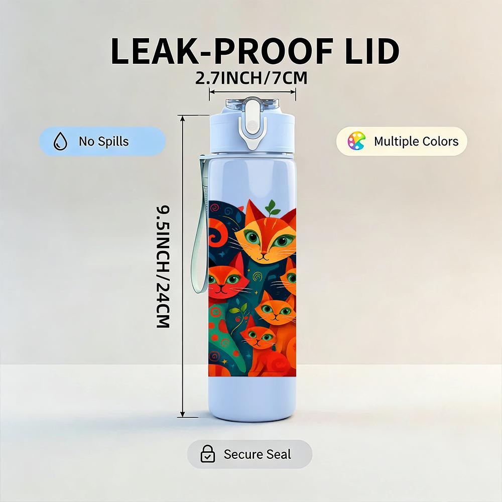 1PC Multicolor Stacked Cat Group 750ml Color Plastic Sports Water Bottle Leakproof Flip Straw Lid For Sports Office Home Use