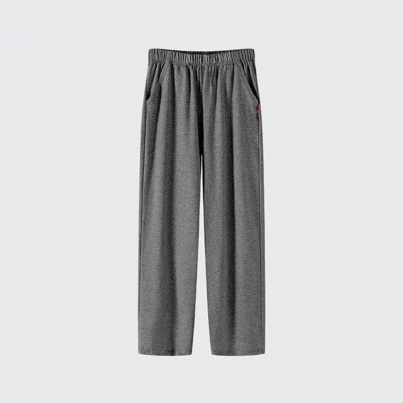 Men's Elastic Waist Casual Pants Loose Straight Fit Lightweight Breathable Solid Color Trousers with Pockets