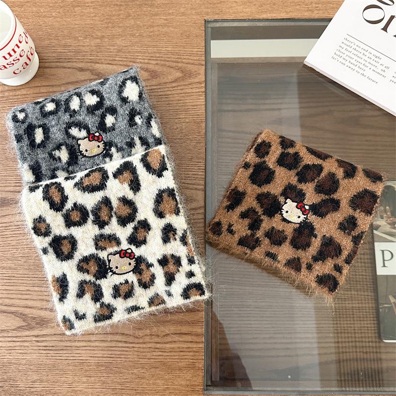 Lenço de Listras com Estampa de Leopardo de Alta Qualidade Estilo Coreano para Mulheres: Cachecol Quente de Outono/Inverno