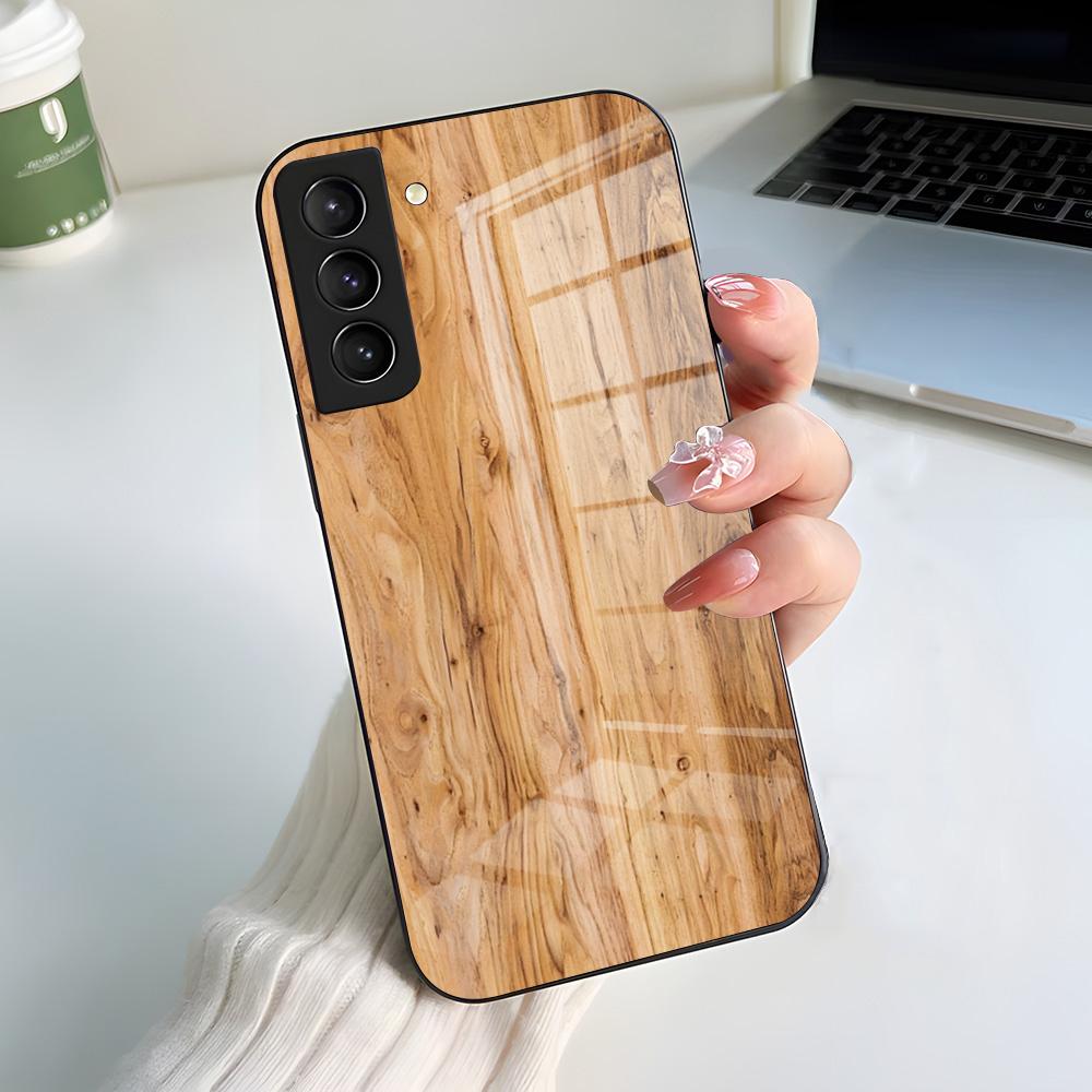 Natural Wood Phone Case For Samsung S26 S25 S24 FE S23 S22 S21 Plus S20 Ultra Note20Ultra Black Glass Cover