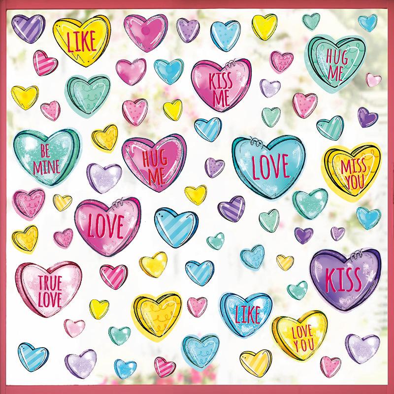 Valentine Heart Window Sticker Colorful Love Glass Decal Static Cling Romantic Holiday Decor Home Party Decoration