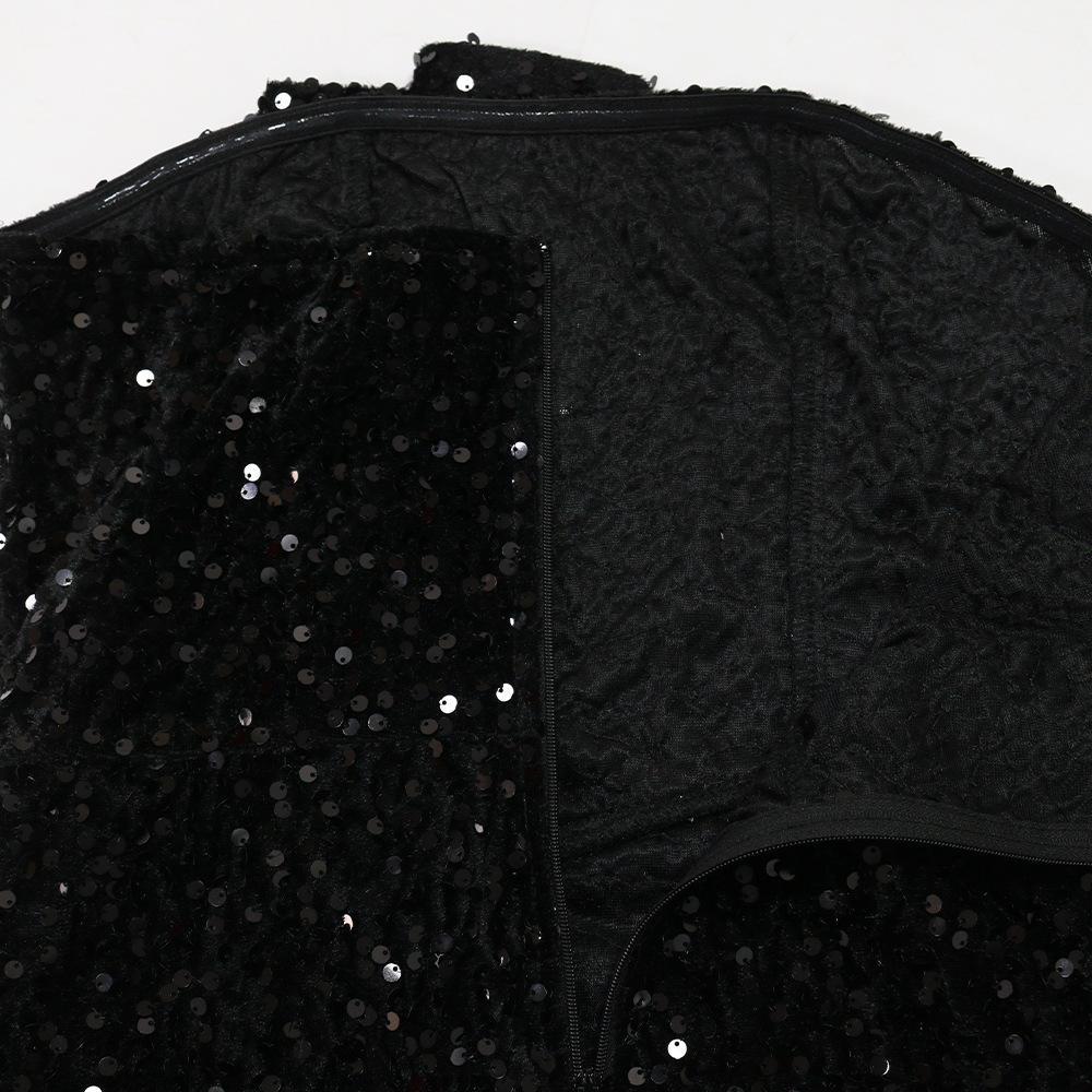 Women's Sequined Evening Dress Sexy Strapless Irregular Dress