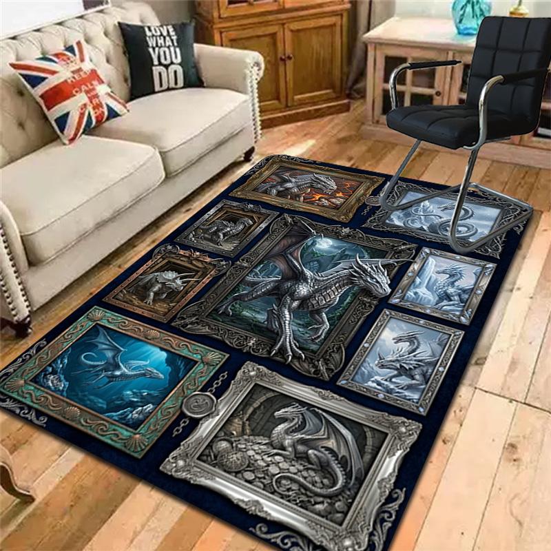 Fantasy Dragon Compilation Pattern Rug Floor Mat for Living Room or Bedroom Soft and Comfortable Carpet a Gift for Birthday and Holiday.