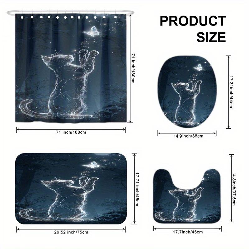 4pcs Starry Night Chasing Butterfly Dream Print Shower Curtain Set, Decorative Bathroom Set Includes Shower Curtain, Non-Slip