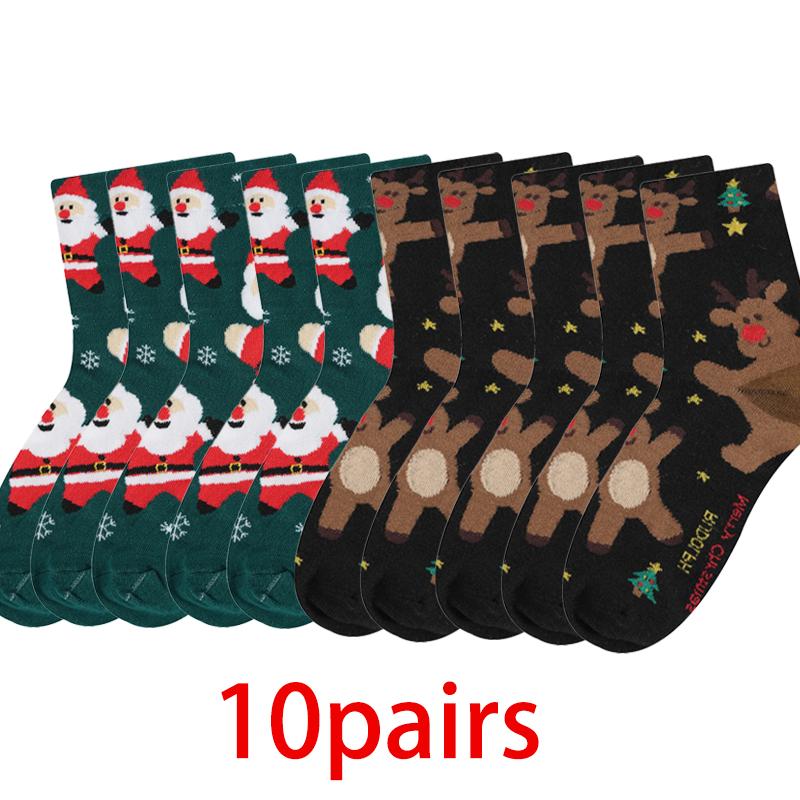 1/4/10 Pairs Autumn and Winter Warm Christmas Socks Snowman Elk Gingerbread Cute Cartoon Santa Claus Mid-calf Socks