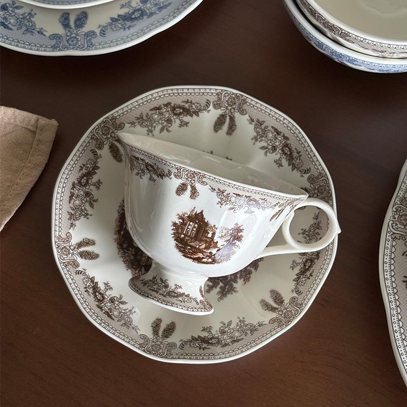Retro Manor Ceramic Tableware Coffee Cups And Saucers Underglaze Color Ceramic Bowls And Plates Light Luxury Premium Plates Rice Bowls