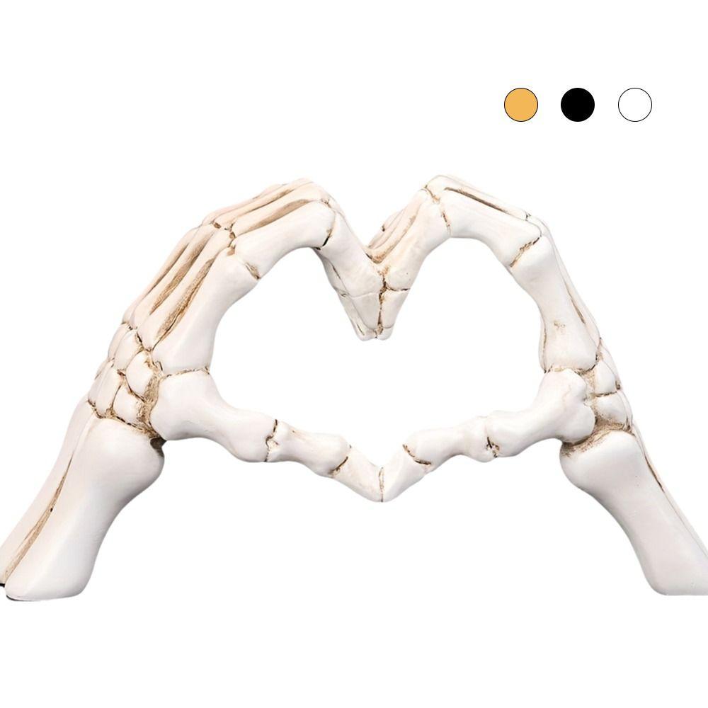Resin Hand Gesture Desk Statues Modern Heart Shape Hand Figurines Skull Couple Statue Halloween