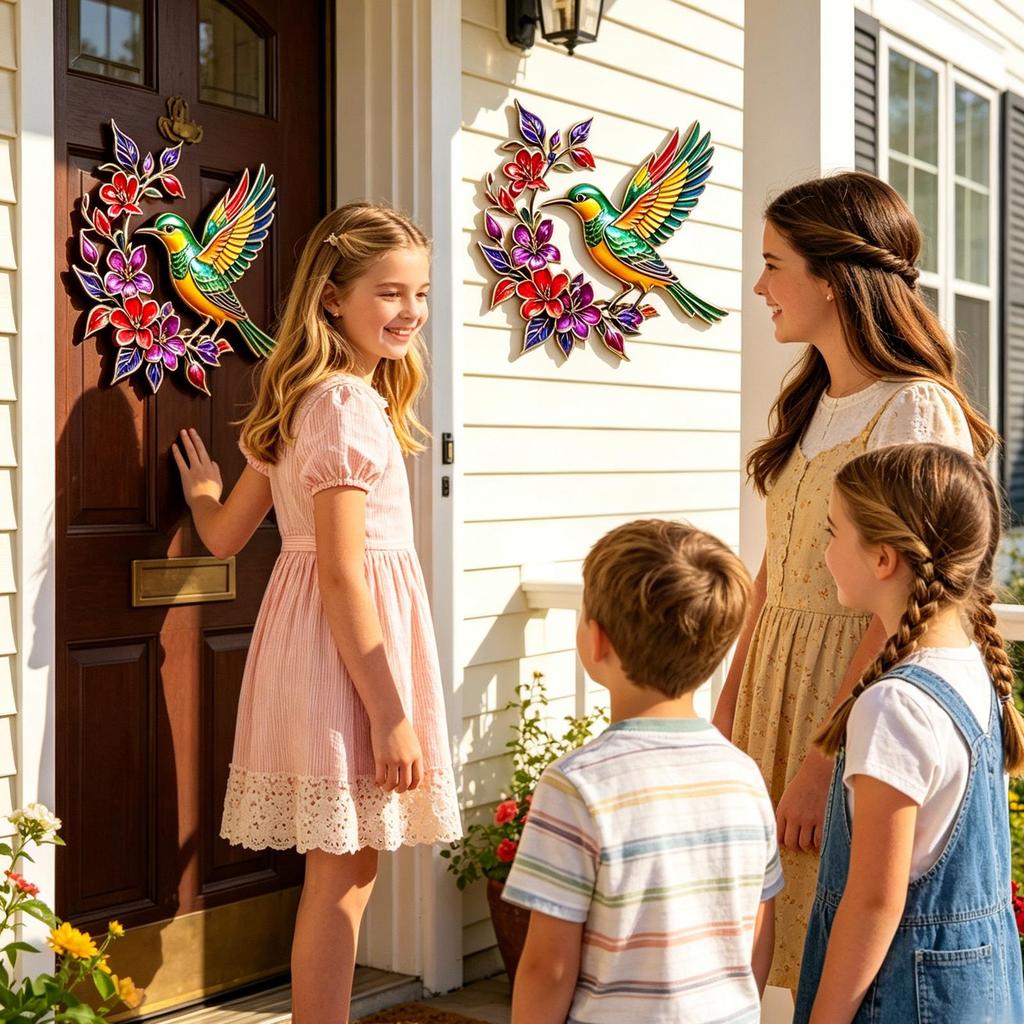 Bloom Hummingbird Metal Wall Art with Flower Garden Sign,Iron Sculpture Indoor Outdoor Wall Decor, for Patio,Garden and Fence Art Decor