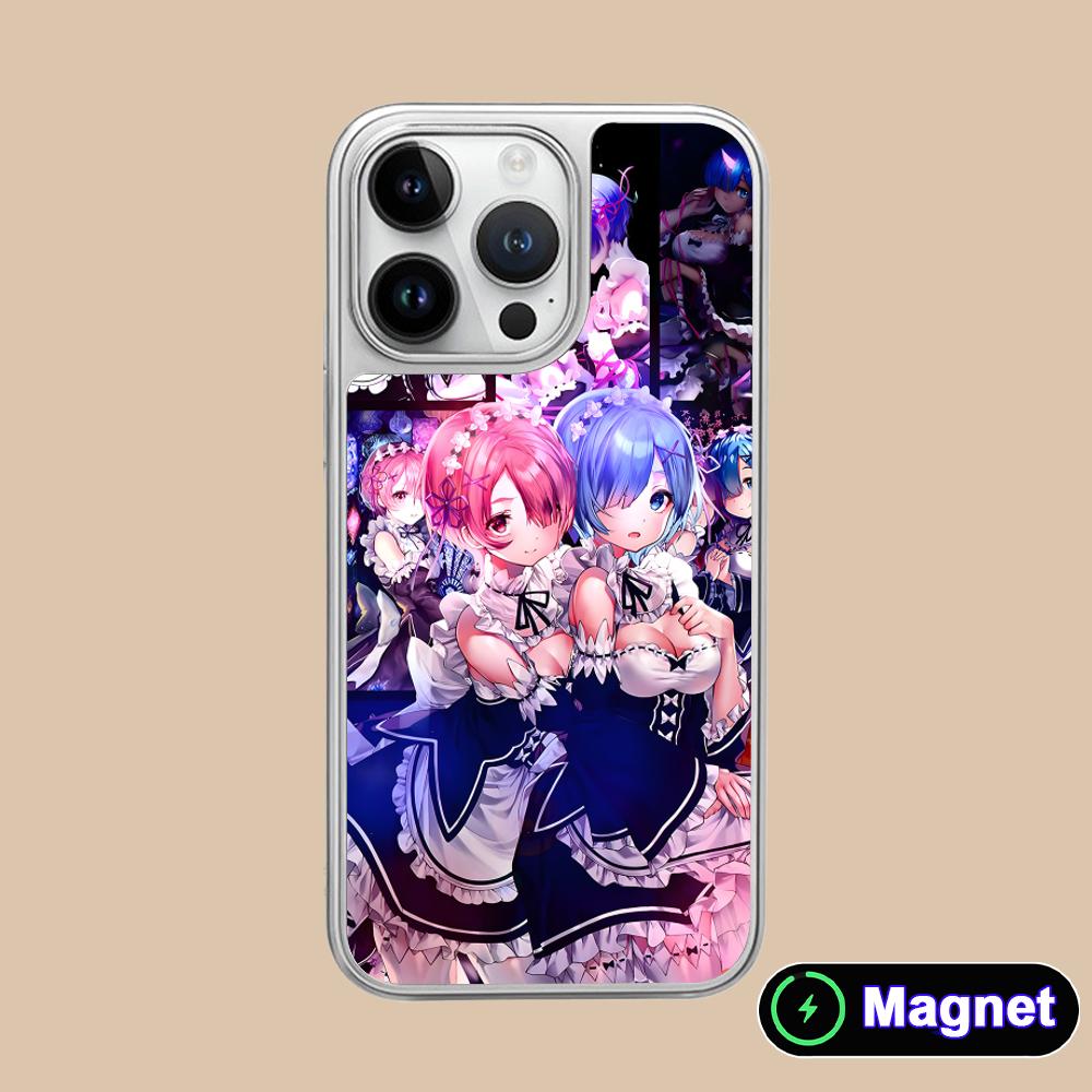 ReZero Rem Ram Silver Plating Magsafe Mobile Phone Case for iPhone 17 16 15 14 13 12 11 Air Pro Max Plus Colorful Cover
