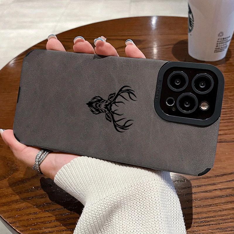 Luxury Black Deer Pattern Mobile Phone Case for iPhone 17 16 15 14 13 12 11 Pro/ Max /Plus Anti-fall and Shockproof Back Cover