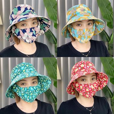 Outdoor Flower Pattern Anti-uv Sunscreen Hat Fashion Dust Mask Hat Protect Neck Women Men Fisherman Hat Tea Picking Cap