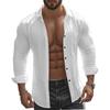 Men's Summer Solid Color Lapel Cotton Linen Long Sleeve Button Shirt