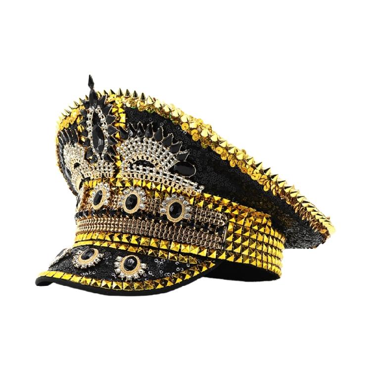

Shimmering Marine Hat with Rivet Studs Rhinestones Decors for Women Girl Roleplay Game and Stage Performances Dressingup 1 золотий/чорний