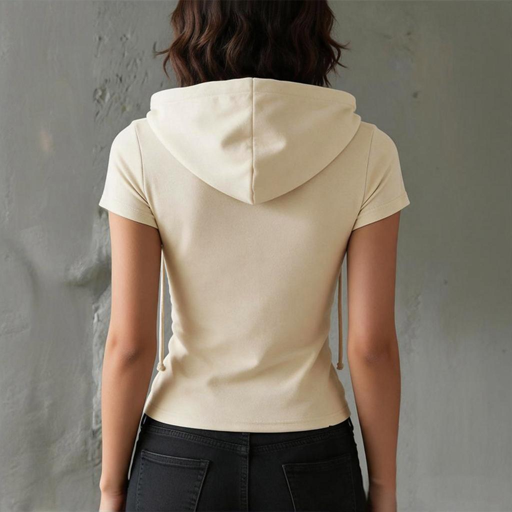 Women's V-Neck Hooded T-Shirt, Slim Fit, Fashion Casual Top, New Arrival