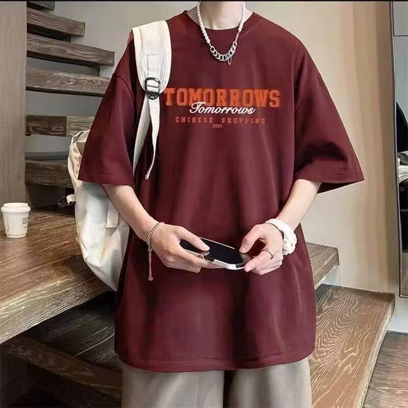 

Мужская модная футболка с круглым вырезом и короткими рукавами с принтом для лета, свободный повседневный топ 5XL вино красного