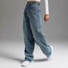 Damjeans Hög Midja Rakt Ben Stretchiga Jeans Trendiga Lösa Vida Ben Denimbyxor med Fickor Casual Baggy Jeans Denimbyxor för Kvinnor