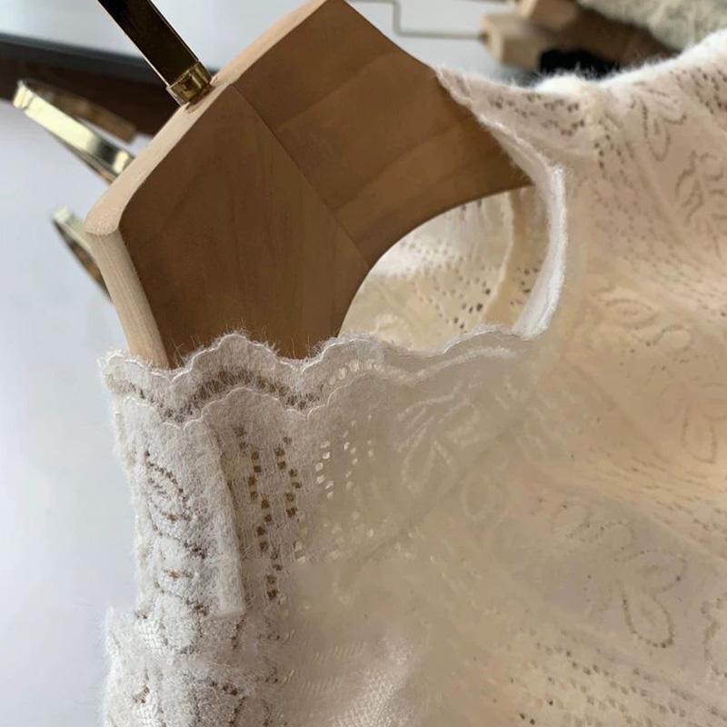 Sweater for Women Autumn Winter Thickened Pullover Warm Lace Trim Stretchy Long Sleeve Half-high Neck Oversize Jumper Tops