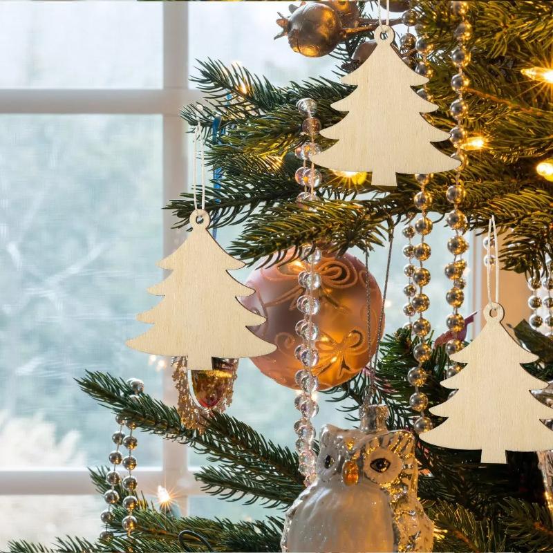 DIY Paintable Wooden Christmas Tree Ornaments Blank Art Craft Wood Slices for Hanging Festive Decor Xmas Trees