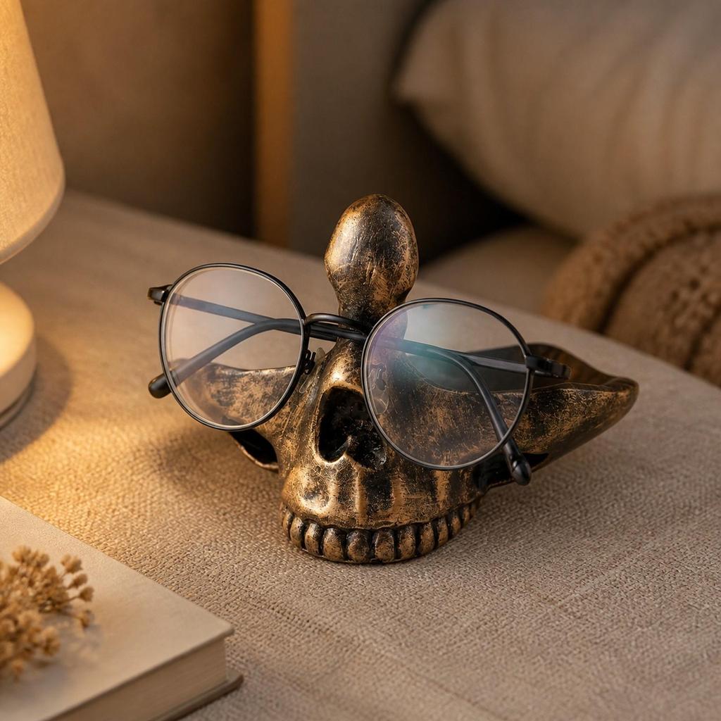 Skull-Shaped Glasses Holder with Wing Support Stable Rack Gothic for Dresser