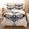 Gothic Skull Duvet Cover Set, Death Moth And Flowers Comforter Cover King Personalized Skeleton Bones Bedding Sets Black Cream