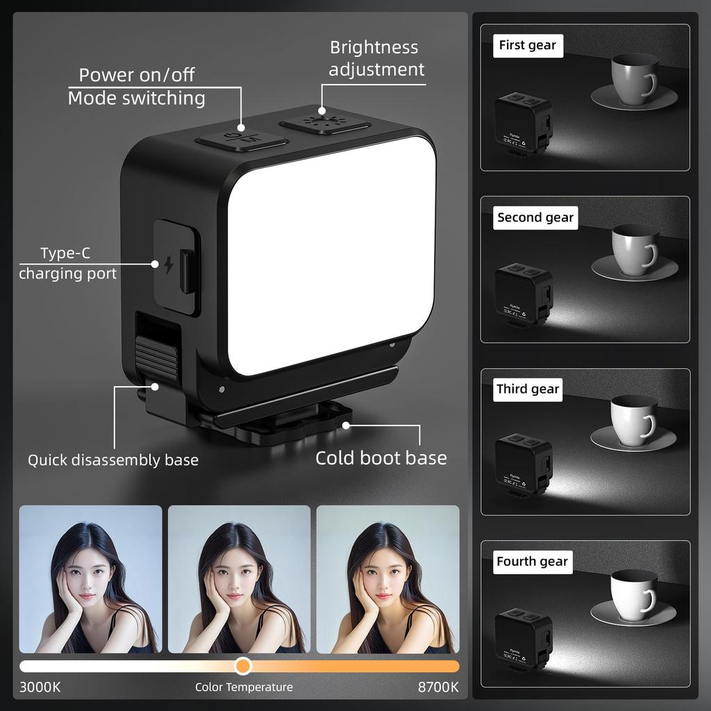 Mini Action Camera Video Light with Hot Shoe Compatible LED Light for DJI OSMO Pocket 5 Pro 4 3 Compatible with GoPro Accessories 3/Action