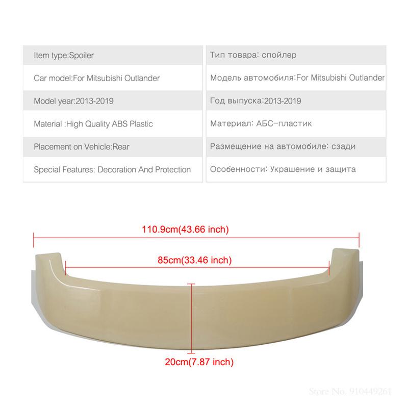 For Mitsubishi Outlander 2013 To 2018 Roof Spoiler High Quality ABS Spoiler Primer or Any Color Rear Spoiler for Outlander