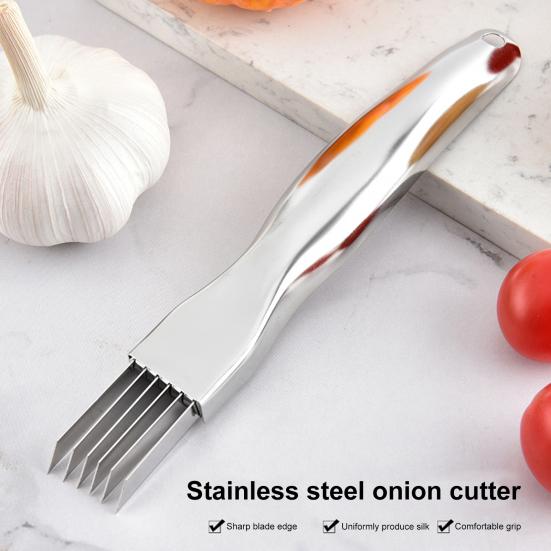 Onion Slicer And Dicer with 6 Blades Stainless Steel Vegetable Cutter for Julienne Strips Multifunctional Kitchen Tool with Safety Cover & Non-Slip