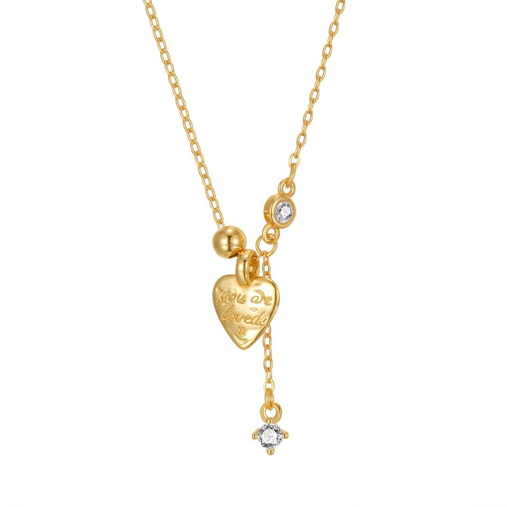 New Trendy Love Heart Tassel Necklace, New Summer Collarbone Chain, Simple Temperament, Light Luxury Peach Heart Jewelry
