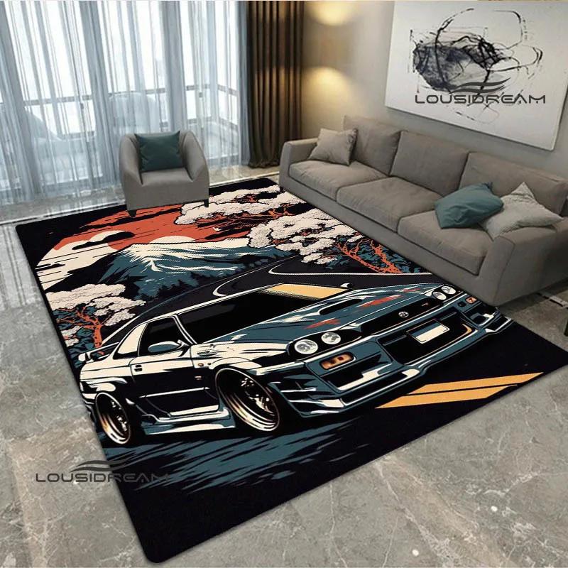 JDMs GTR Flag Car Pattern Carpet Decoration Room Home Outdoor Decor Racing Rug Non Slip Washable Game Style Floor Mat